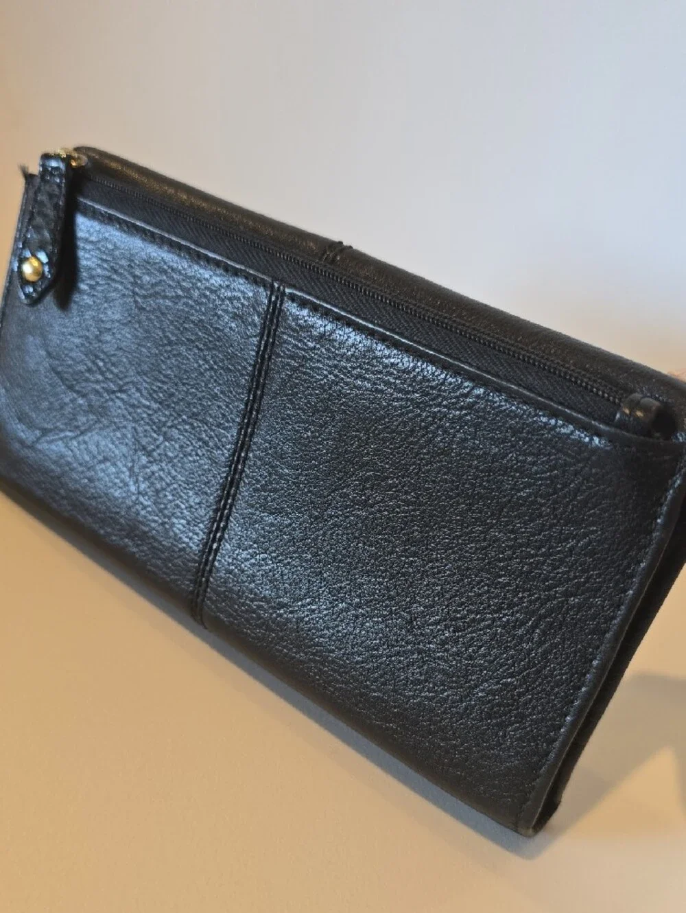 Vintage Coach Black Leather Continental Wallet with Signature Logo